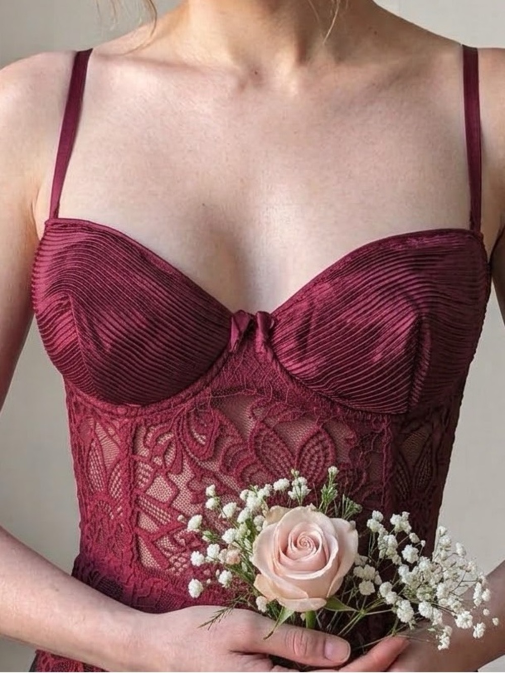 Documented La Perla Elegant red Burgundy Lace Bustier Top #149